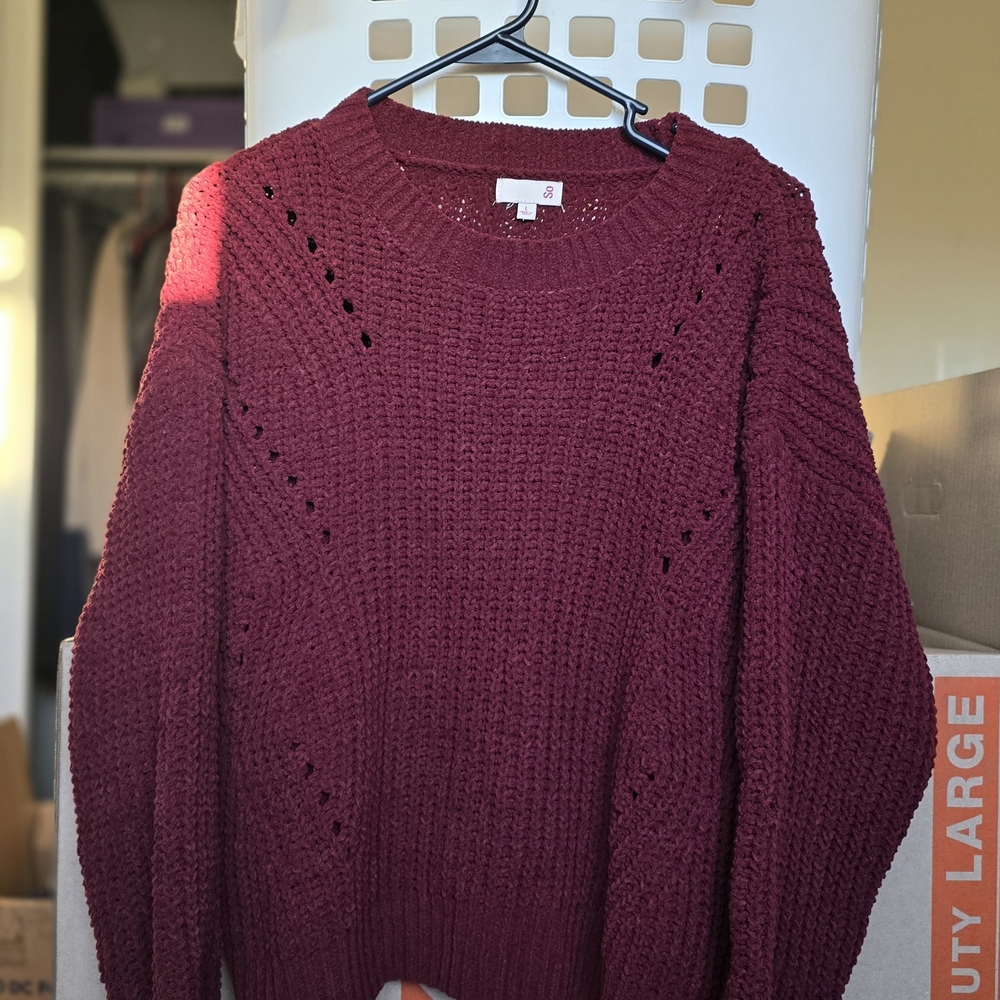 SO Women's Deep Red Crew Neck Sweater